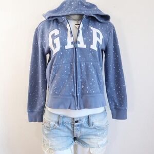 y2k gap blue heart print zip up hoodie xs